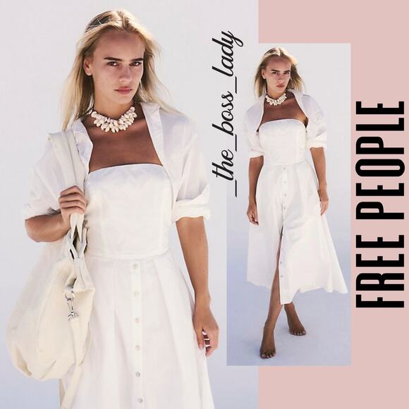 Free People dress midi strapless cotton boho a-line Medium - Picture 1 of 11